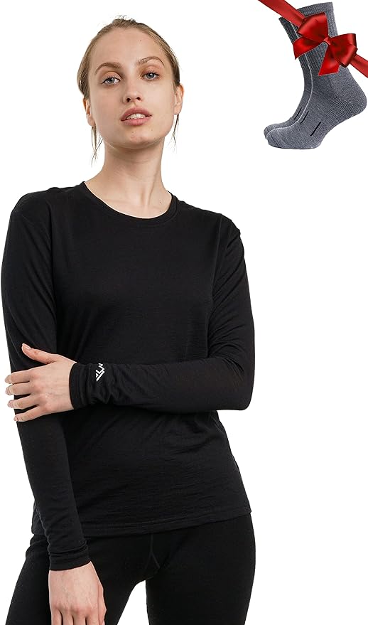 Merino.tech Women's 100% Merino Wool Heavyweight Thermal Shirt