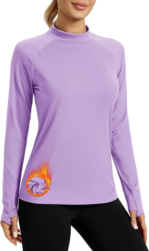 TACVASEN Women's Thermal Mock Neck Fleece Lined Running Ski Base Layer